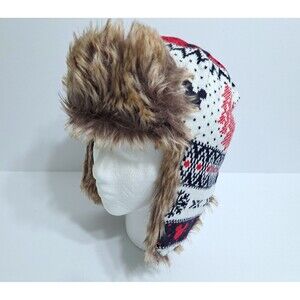Disney Trapper Hat Knit Faux Fur Fleece Winter Ski Fair Isle Womens Kids Size